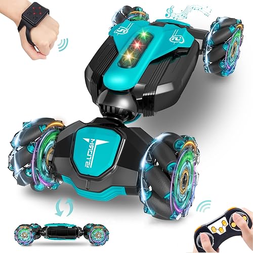 Dysaim Coche de acrobacias RC con detección de gestos, auto RC de gestos, 2.4 GHz, sensor de control remoto giratorio para niños de 6 a 12 años,