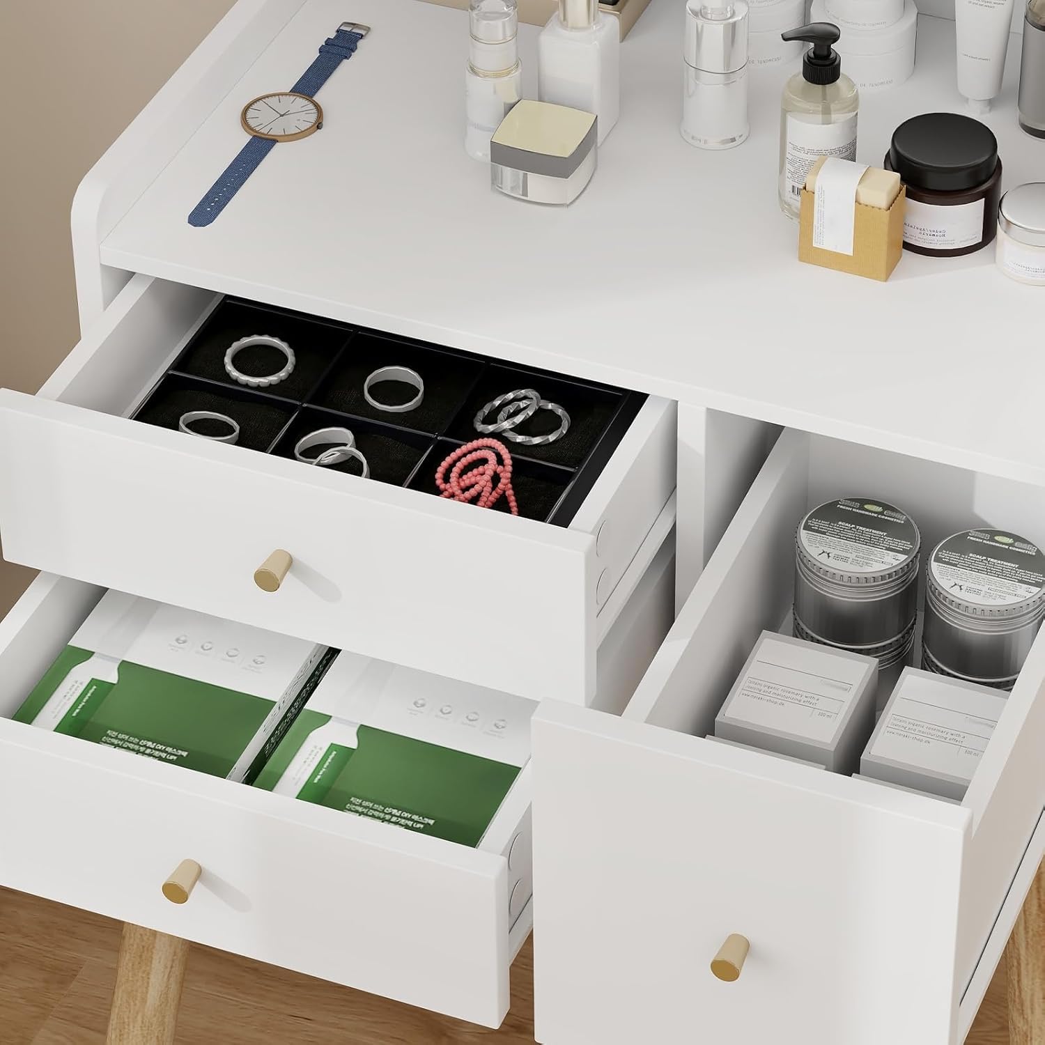 YU YUSING Toeletta Trucco con Luci LED e Specchio 3 Colori, Tavolo da Trucco con Sgabello, 3 Cassetti e 5 Ripiani, Postazione 60cm Vanity Desk for Makeup, Camera da Letto Soggiorno, Moderno, Bianco