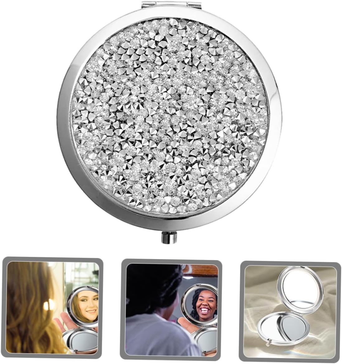 VALICLUD 6pcs Rhinestone Compact Makeup Mirror Double-Sided Magnification Portable Travel Mirror for Weddings and Everyday Use Elegant Design Sparkling Accents