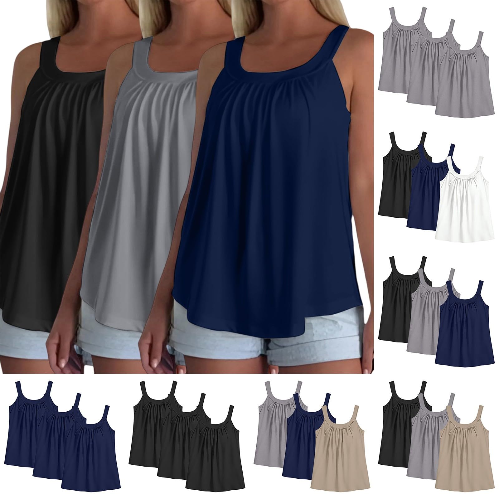 3er-Pack Damen-Tops mit integriertem BH, U-Ausschnitt, Weste, Top für Damen