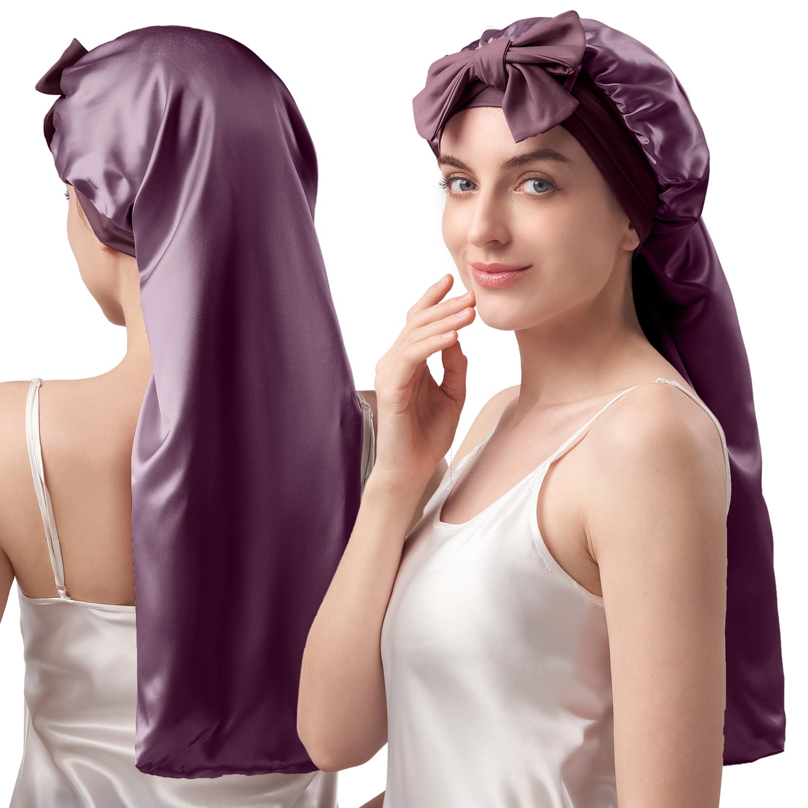 YFONG Double-Layered 100% Mulberry Silk Bonnet for Long Hair
