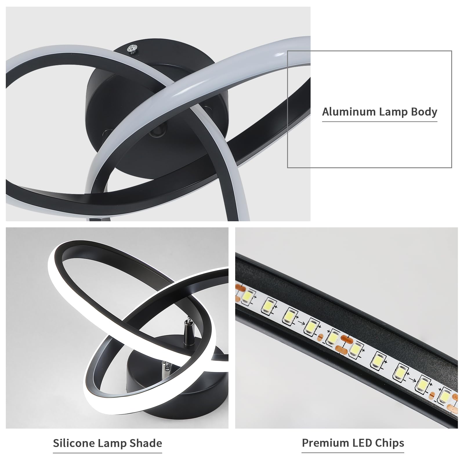 Toolight Plafonnier LED Moderne 22W 2500LM, Forme de Trèfle, Lampe Plafond Noir pour Couloir Cuisine Salle de Bain Chambre Salon, Blanche Froide 6500K, Dia 25cm
