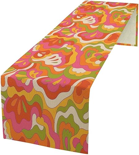 Miniatura 30 de Camino de mesa retro de los años 70, estilo vintage, abstracto, moderno, bohemio, espiral, espiral, ondas, granja, cena, camino para el hogar,