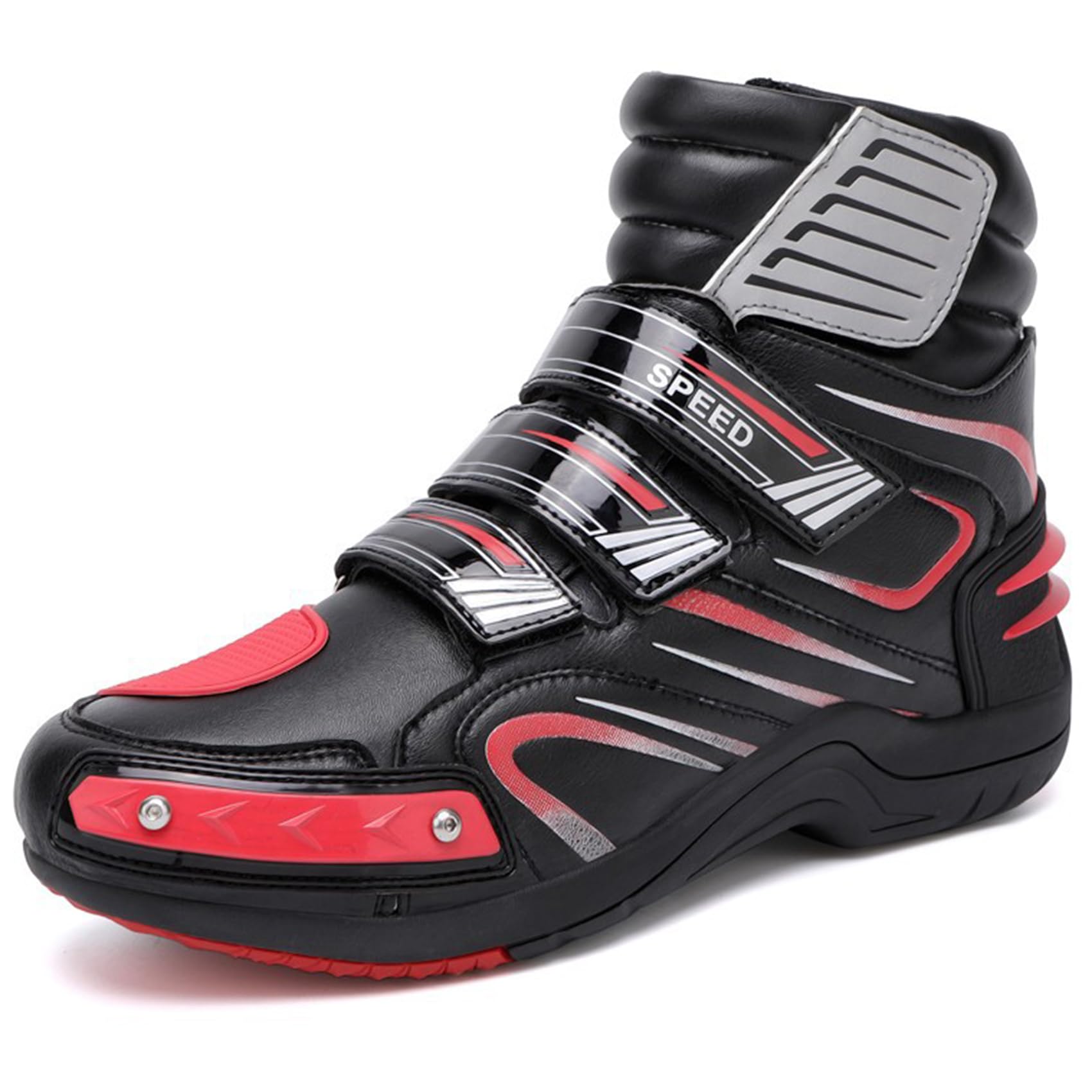 DJFOG Botas de Moto para Hombre, Zapatos de Moto de Soporte de Tobillo Impermeables Profesionales, Botas de Motociclista de Cuero de Streetbike