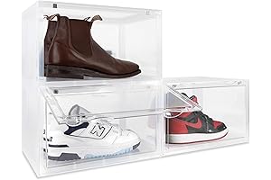 OLLIE XL Foldable Shoe Storage Boxes - Transparent Plastic Shoe Box for...