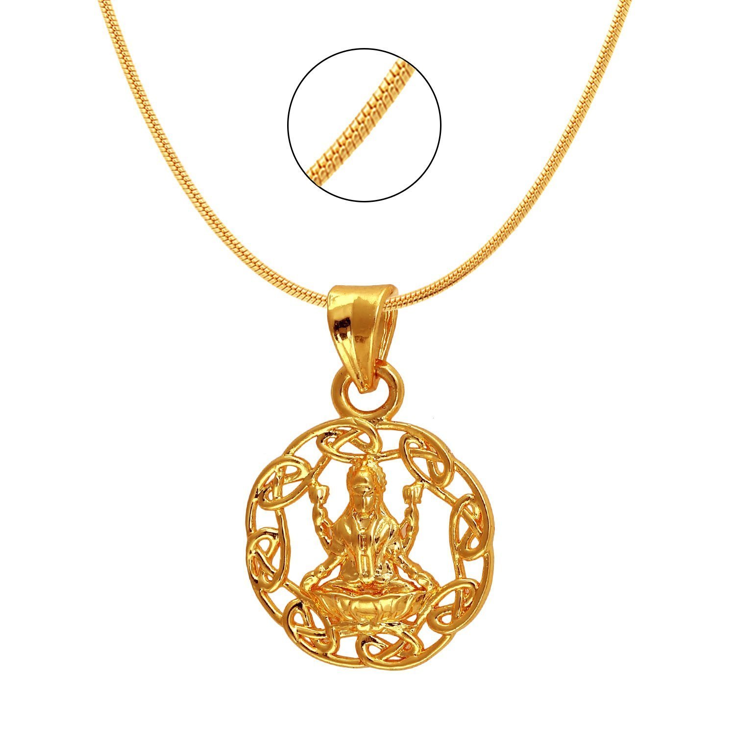 Exa Collection Laxmi Circle Plated Religious God Pendant with Chain