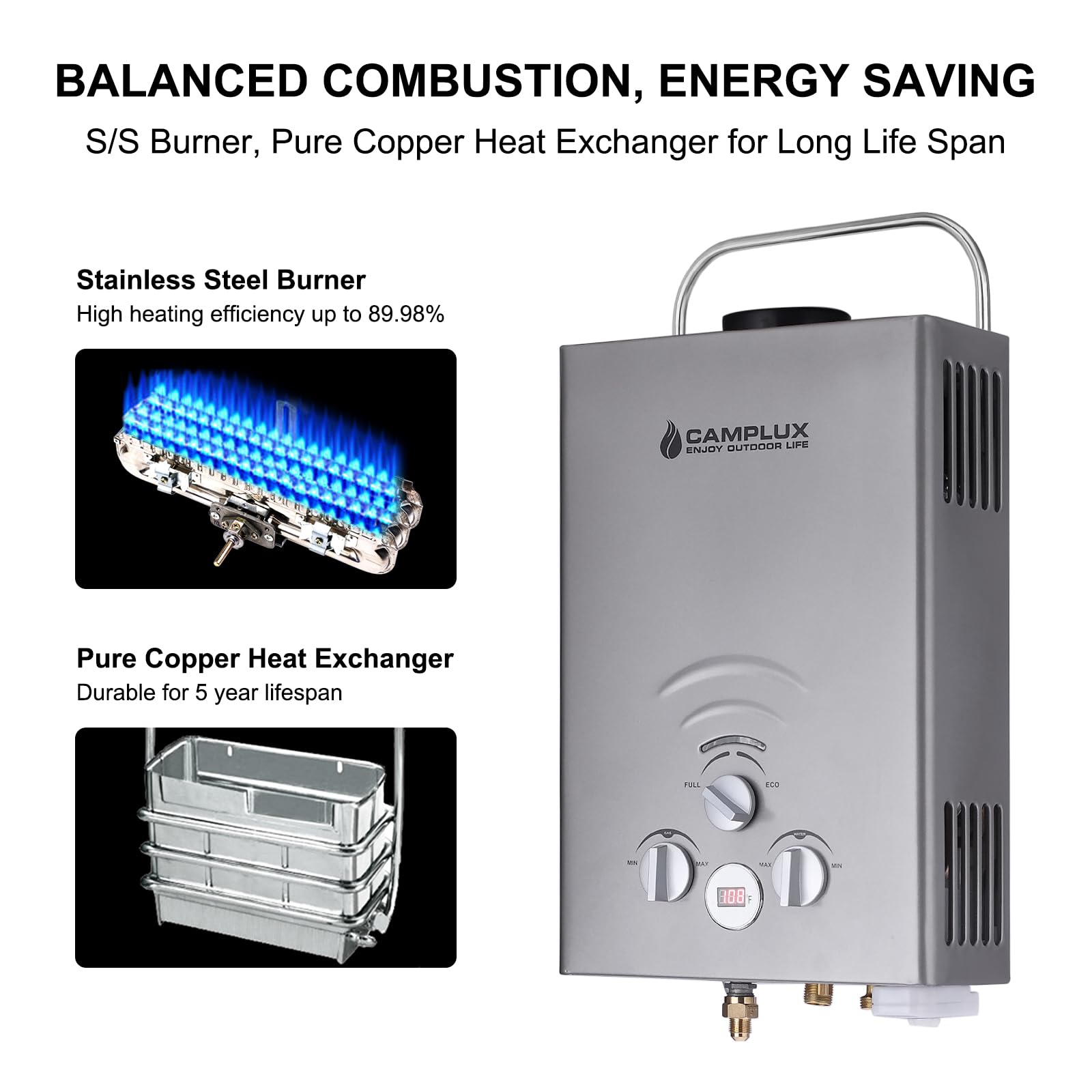 Portable Water Heater, Camplux 1.58 GPM On Demand Propane Water Heater,  Outdoor Gas Water Heater, Gray - Amazon.com