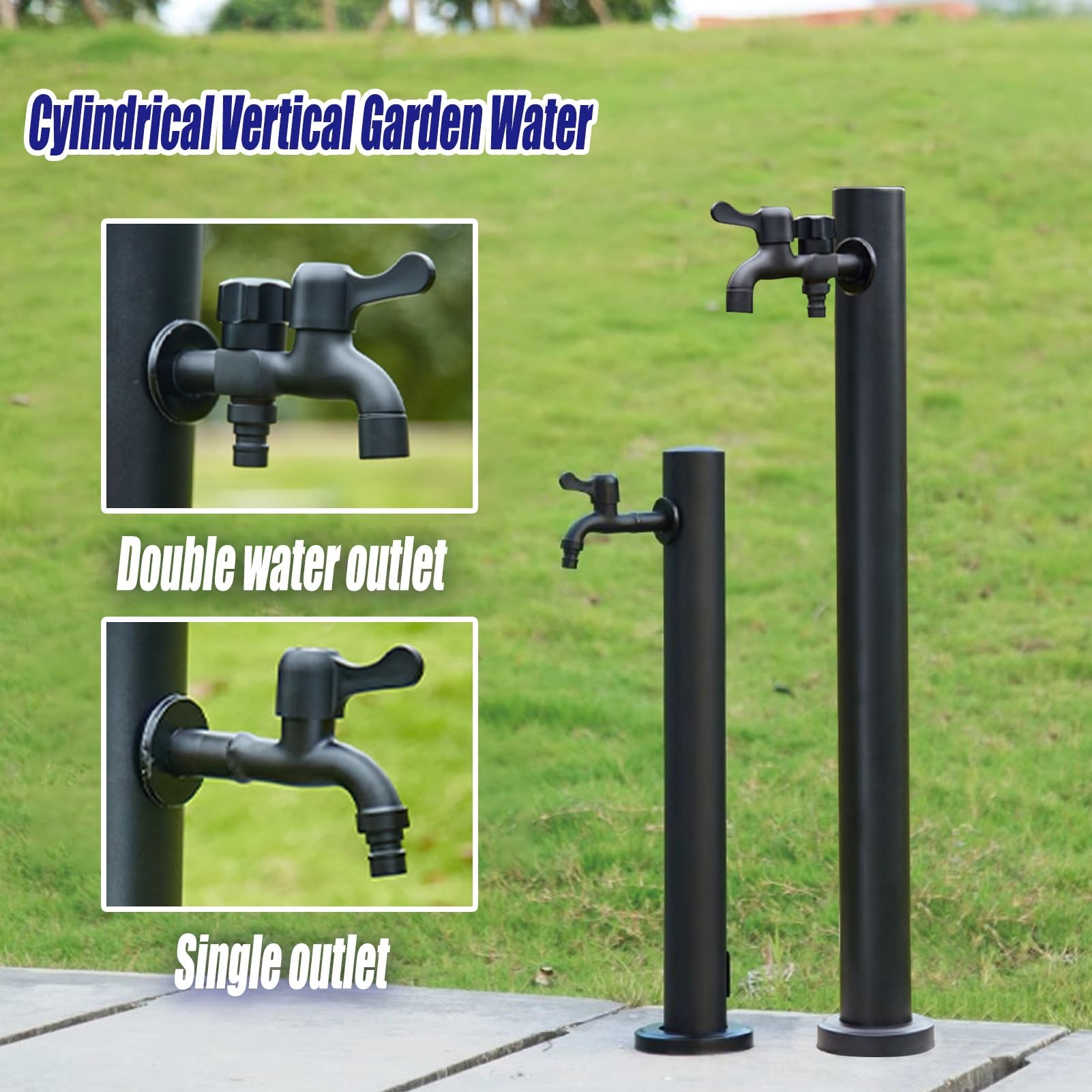 Colonne d'eau de Jardin avec Robinet, Distributeur d'eau Vertical cylindrique en Acier Inoxydable, Colonne d'eau extérieure, pour l'arrosage et Le Lavage du Jardin.(23.6in/60cm,A)
