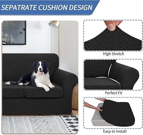Miniatura 3 de Jiviner Fundas elásticas para sofá, 3 piezas con 2 fundas de cojín extragrandes, fundas gruesas para sofá de 2 cojines para sala de estar, sofá