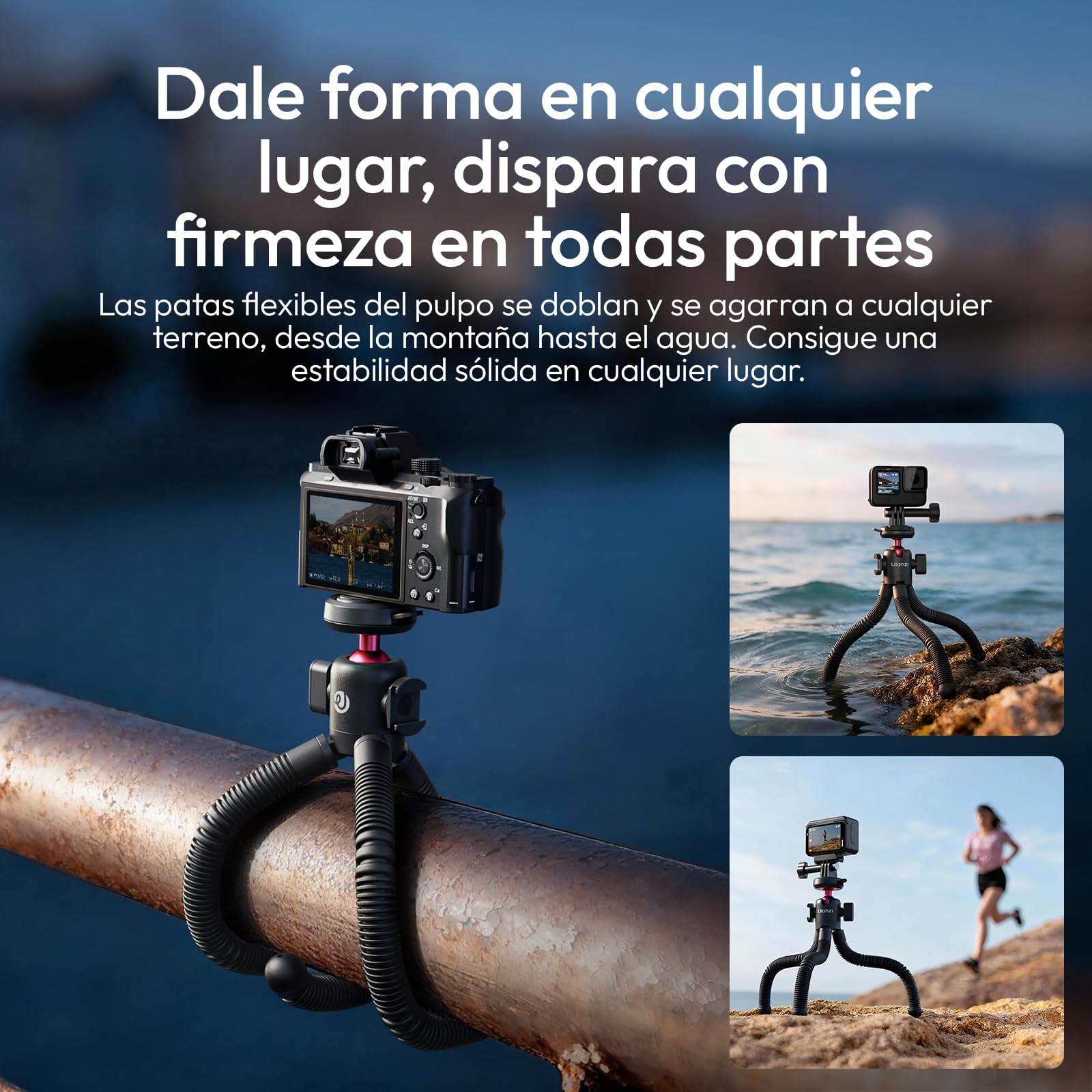 ULANZI MT91 Trípode Flexible para Teléfono móvil con Liberación Rápida, Trípode Octopus para Cámara, Palo Selfie con Remoto Bluetooth, Adaptador para Cámara de Acción, Compatible con iPhone y Samsung