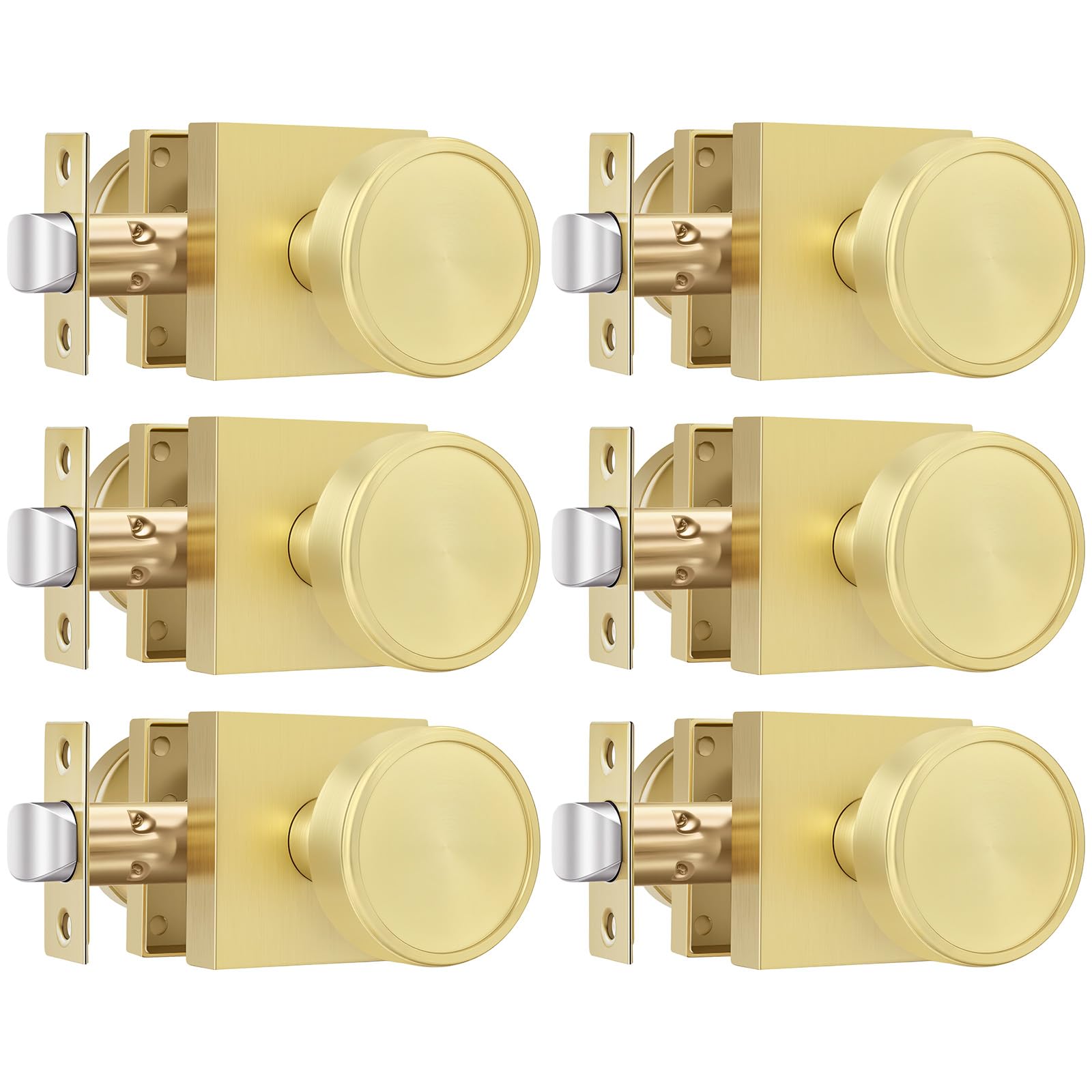Brushed Gold Door Knobs - 6 Pack Privacy Knobs -10