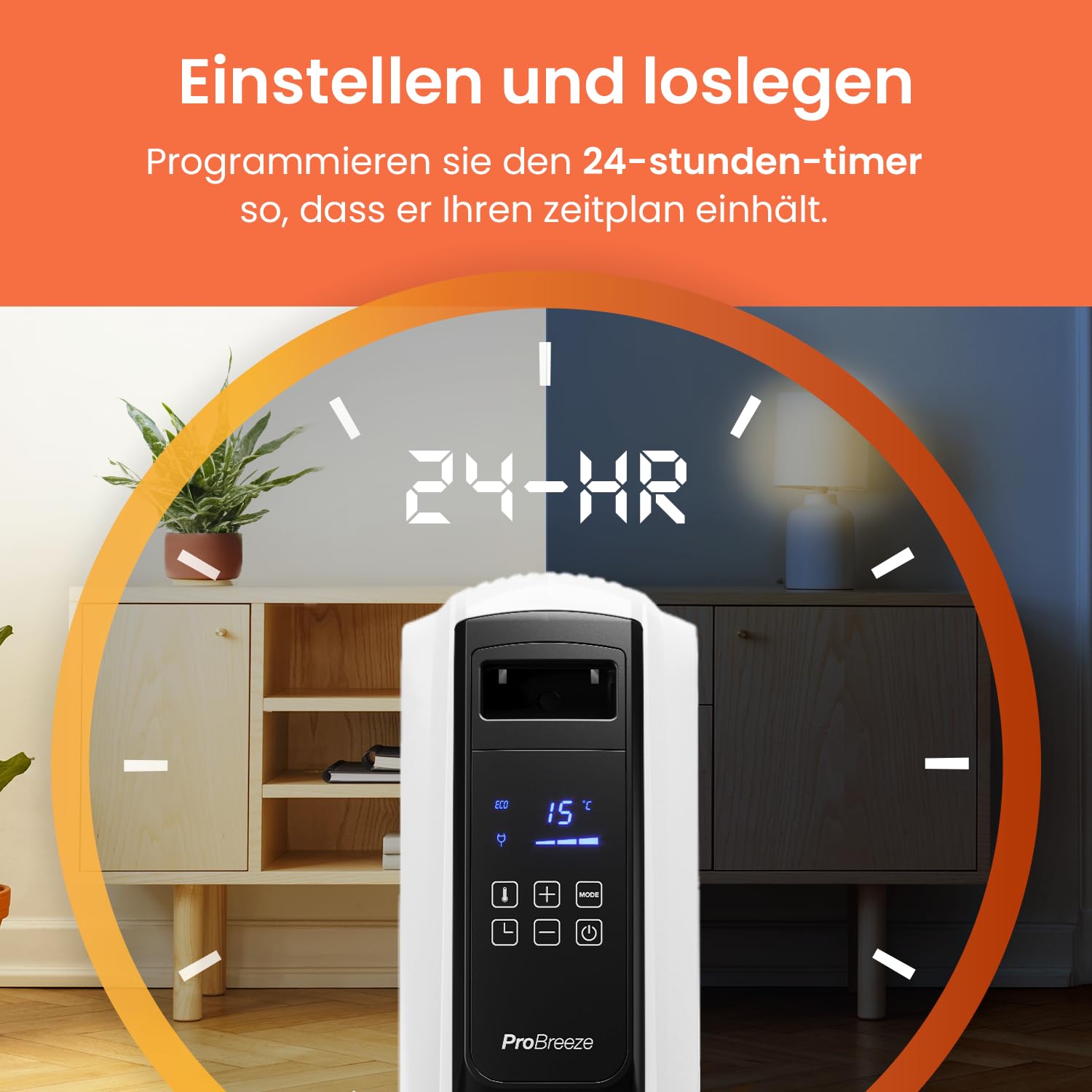 Pro Breeze Premium 2500W Ölradiator energiesparend mit digitalem Display & Fernbedienung - Heizkörper elektrisch mit 10 Rippen, 4 Heizstufen, 24h Timer, Thermostat & Überhitzungsschutz