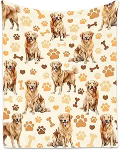 Golden Retriever Blanket with Girls Boys, 50x60 Inches Blanket with Dogs on it, Cozy Soft Throw Gifts for Dog Lovers, Cute Flannel Throw Blankets for Bed Travel