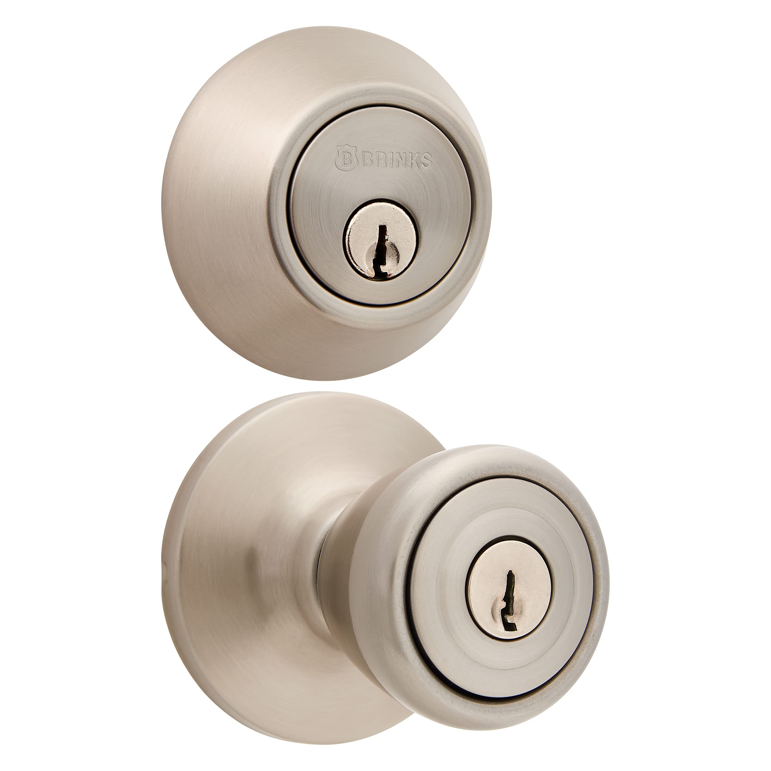 Brinks Satin Nickel Door Knob & Deadbolt Set - Secure Your Home -1
