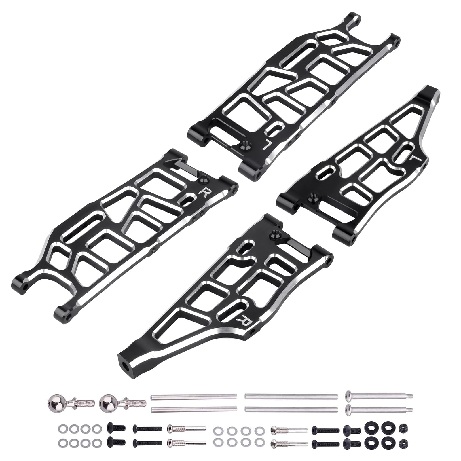 HobbyPark Aluminum Lower Arms for Arrma Kraton, Notorious, Talion, Outcast 6S Upgrades Front & Rear (4-Pack) (Black)