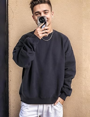 Miniatura 5 de EMMIOL Sudadera de cuello redondo para hombre, manga larga, hip hop, forro polar, sudaderas vintage de calle con estampado gráfico Y2K