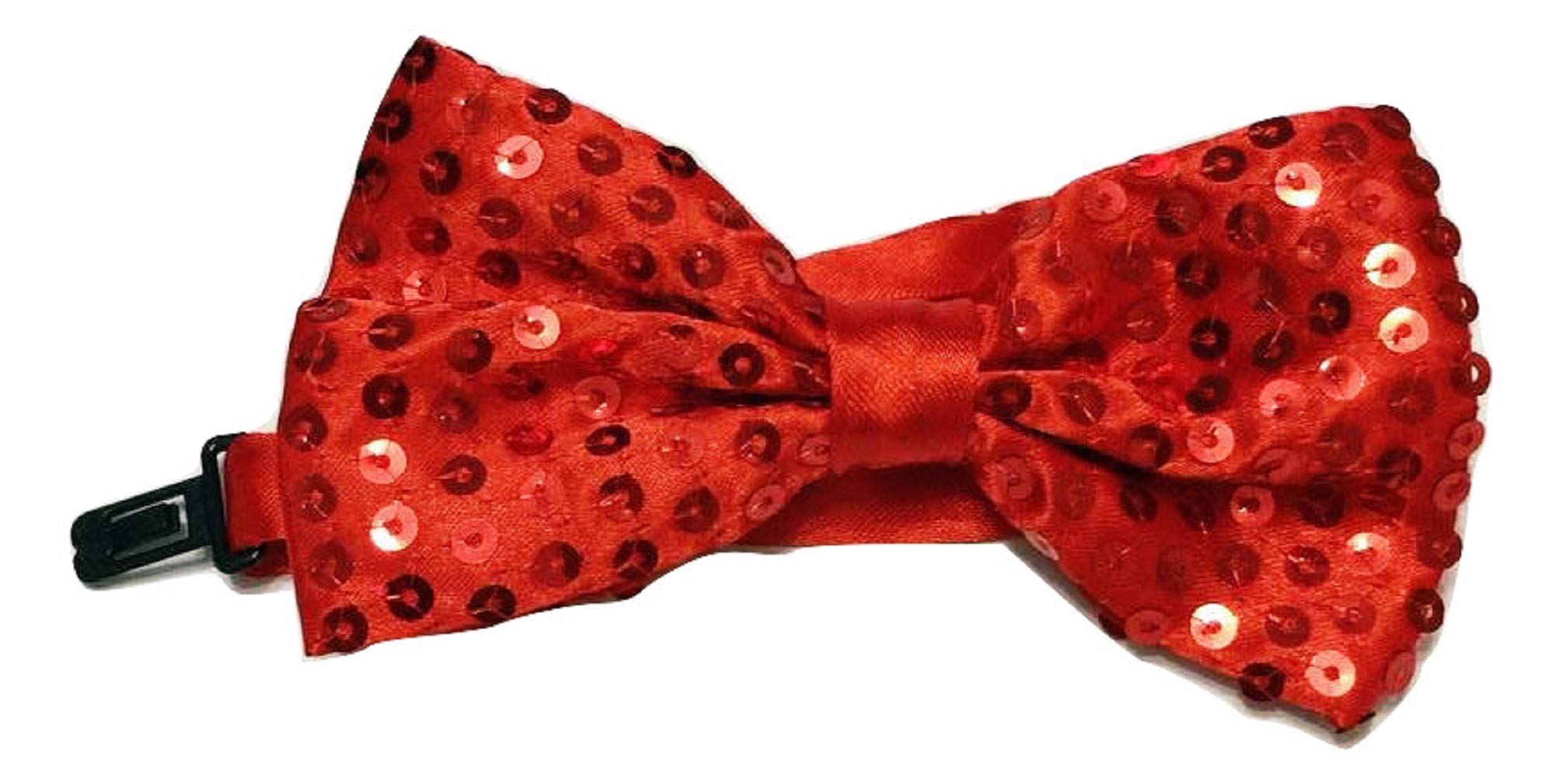 L&L® Adult Bow Tie Glitter Sparkly Sequin Dickie Dicky Dance Party Fancy Dress (Red)