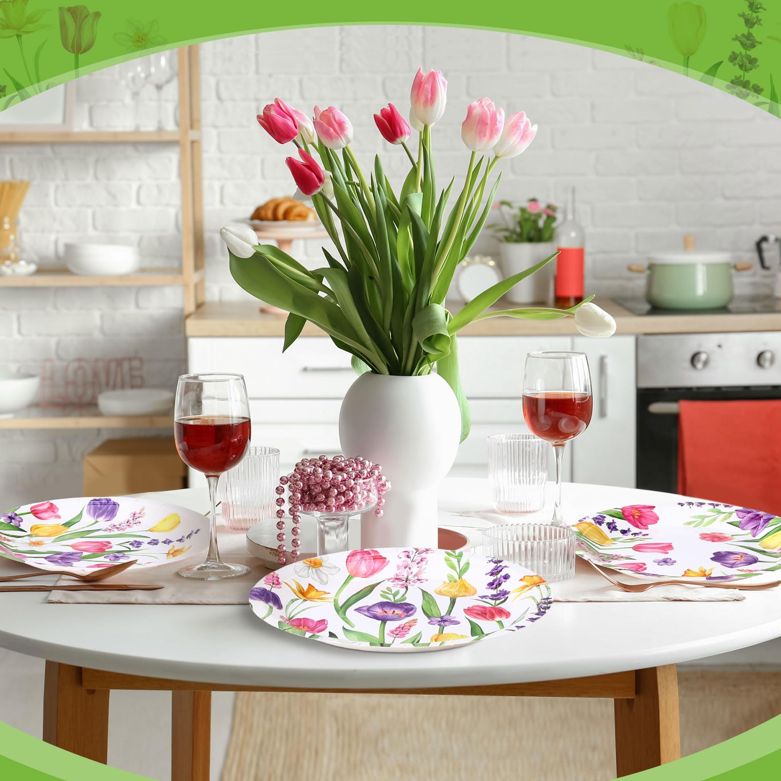 Zopeal 60 piatti di carta floreali a tulipano, 22,9 cm, decorazioni per baby shower, matrimoni, piatti da cena floreali usa e getta, per compleanni, tè, feste, doccia
