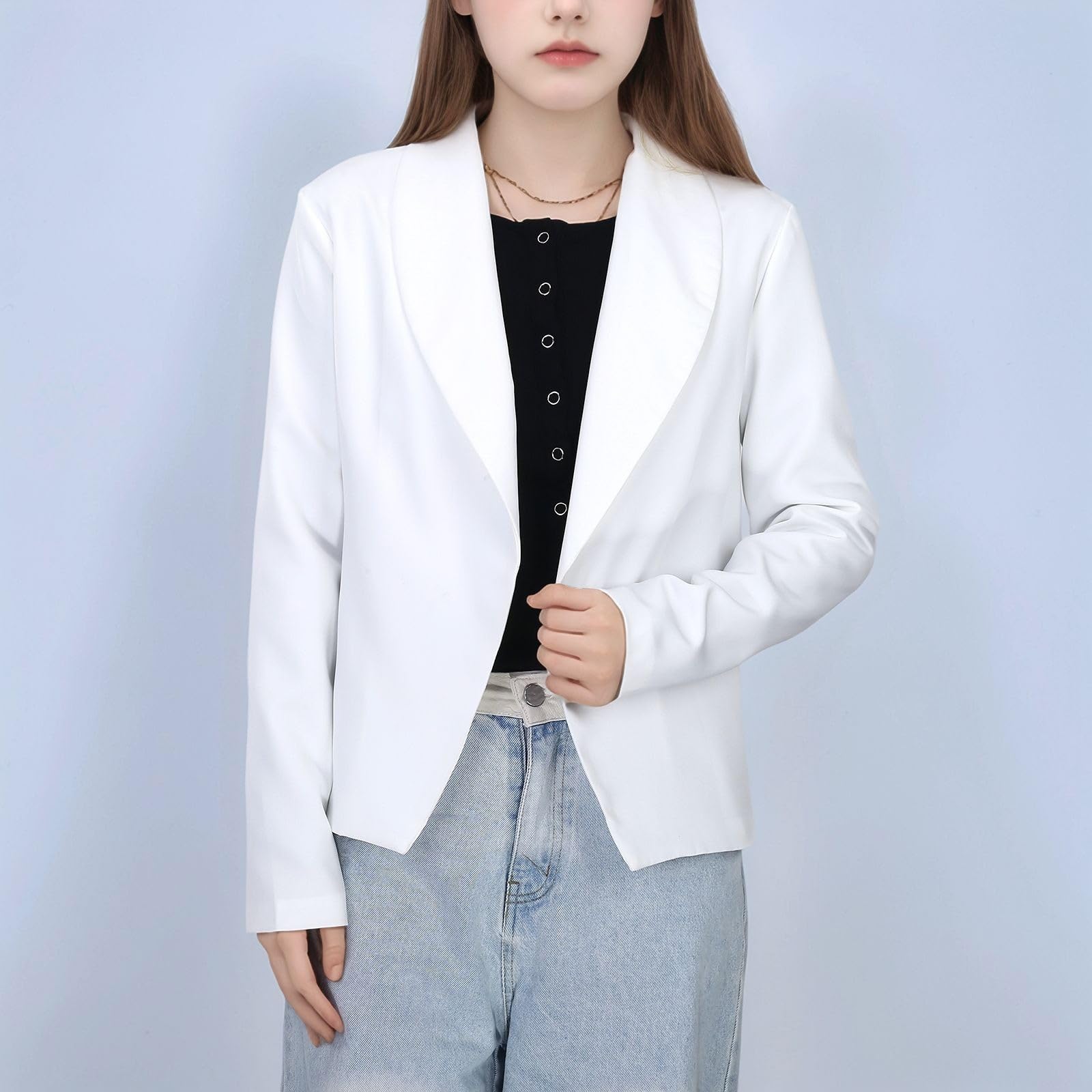 Generico Giacca Elegante Bambino Blazer da Ragazza Aperto sul Davanti Scialle Giacche con Bottoni A Maniche Lunghe con Risvolto Giacca Formale per Riunioni Formali Scolastiche per 6-14 Anni