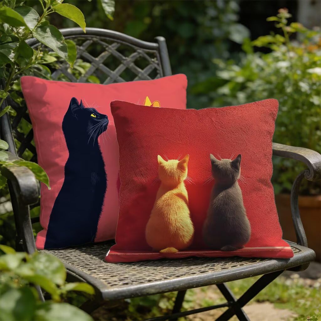 Poszewka na poduszkę 80 x 80 cm zestaw 2 czerwonych poszewek na poduszkę 80 x 80 cm duża lniana poduszka na sofę poszewka na poduszkę kot na wiosnę lato sofa sypialnia taras dekoracyjne, prezenty 6