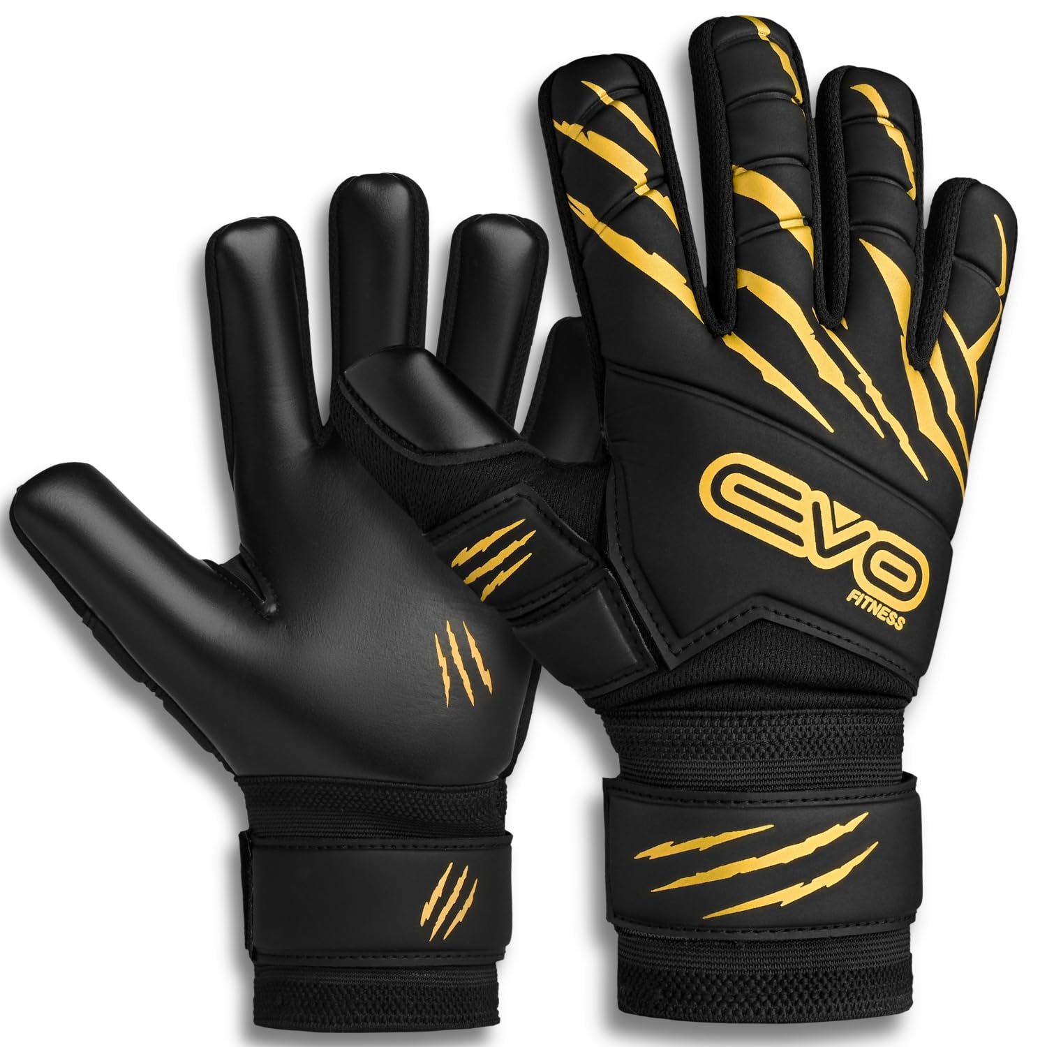 EVO Fitness Goalkeeper Gloves – Goalkeeper Gloves Kids | Kids Football Gloves | Goalie Football Gloves for Boys 9-12 for Training (Black, Size 8 (M/L) Adult)