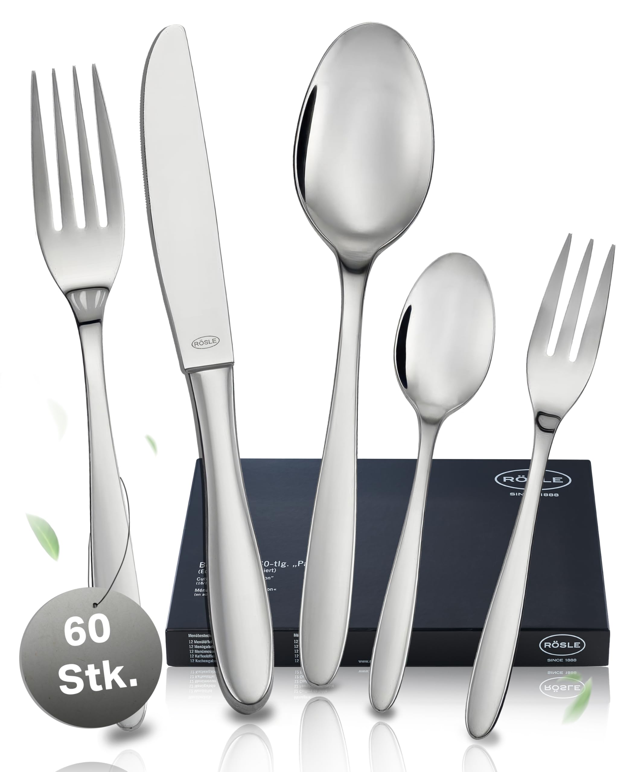 RÖSLE CULTURE Besteck Set für 12 Personen – 60-teiliges Hochglanzpoliertes Essbesteck aus Edelstahl 18/10 – Premium Geschirrset, Spülmaschinengeeignet, in Eleganter Geschenkbox Küche, Haushalt & Wohnen