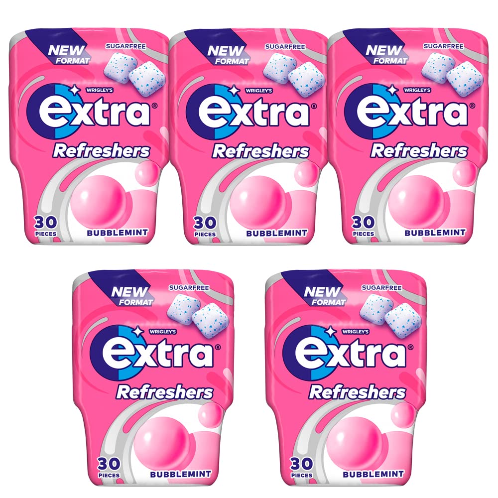 5 x 30pcs Extra Refreshers Bubblemint Sugarfree Chewing Gum Bottle