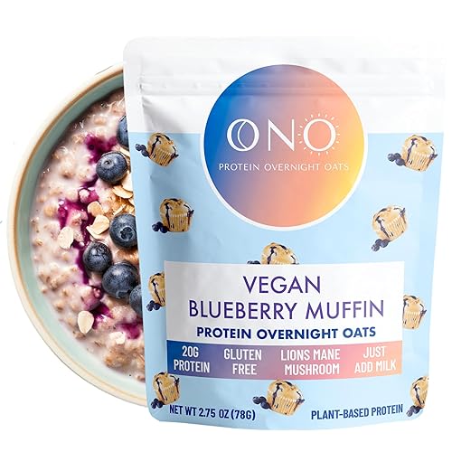 ONO Protein Overnight Oats - Muffin de arándanos veganos paquete de 6 - 008 onzas de proteína a base de plantas avena nocturna sin gluten y avena
