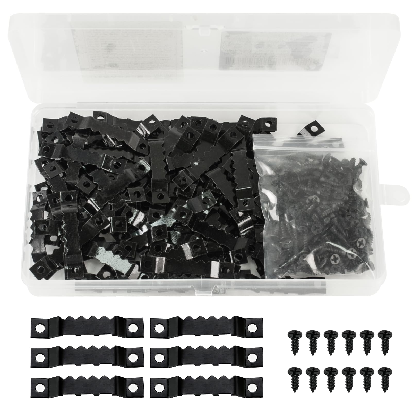 Sawtooth Picture Hangers, 105 PcsPicture Frame Hooks, Sawtooth Picture Frame Hangers, Photo Frames Holder Hooks for Painting Photos Clock Office Home Decoration, with Screws(Black)