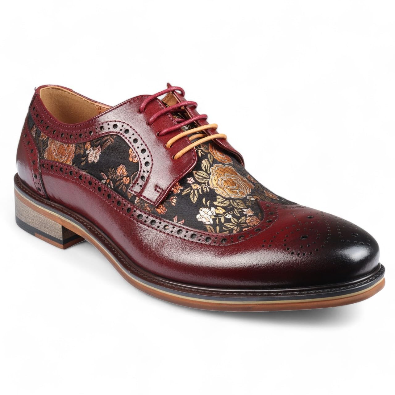 Scarpe Eleganti Brogue in Pelle con Stampa Floreale da Uomo - Ross