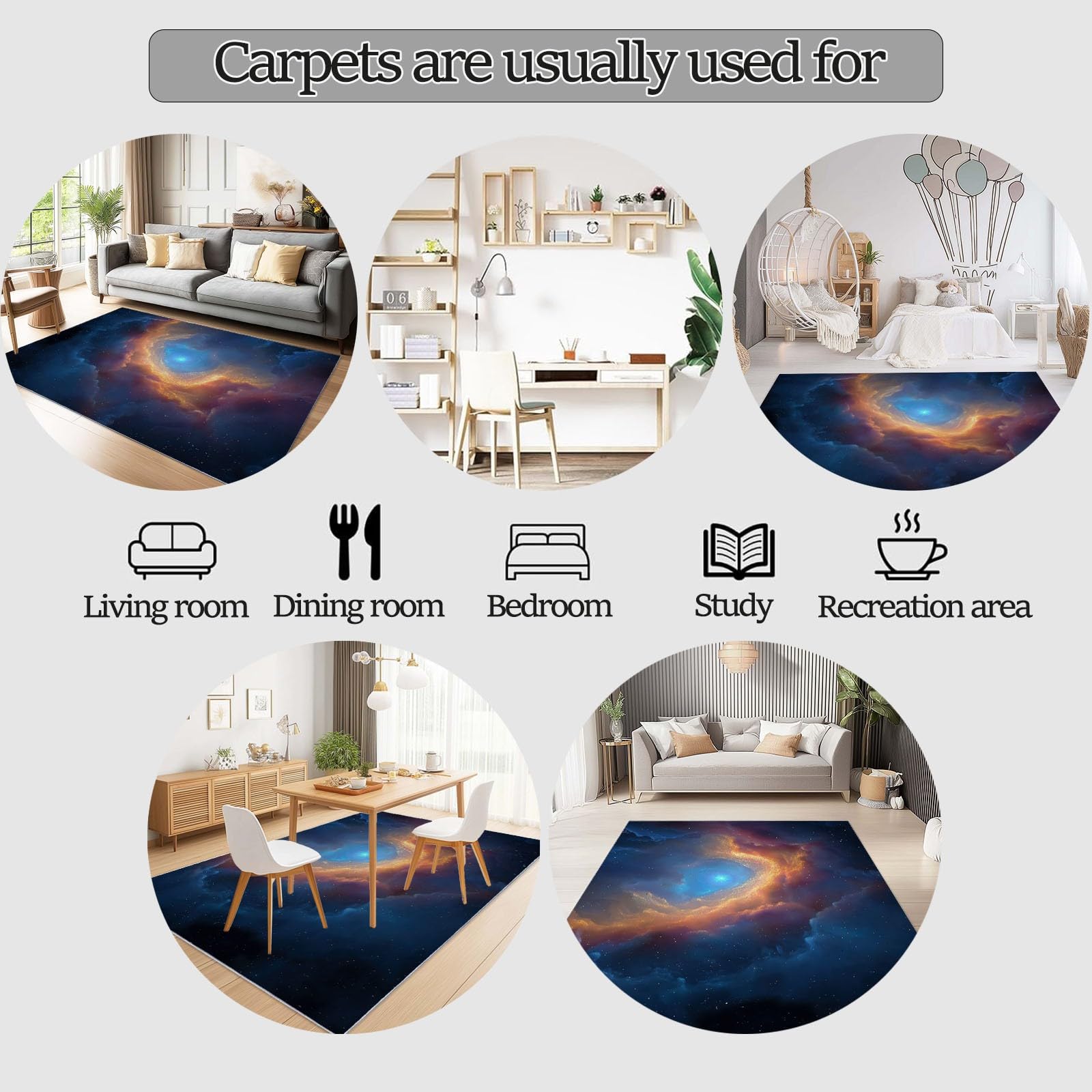 Niedriger Stapel Teppich Antirutschunterlage 120 x 180 cm, Surreal Großartig Universum Nebel Teppich Wohnzimmer, Mehrfarbig Teppiche Waschbar für Küche, Flur, Schlafzimmer, Spielzimmer