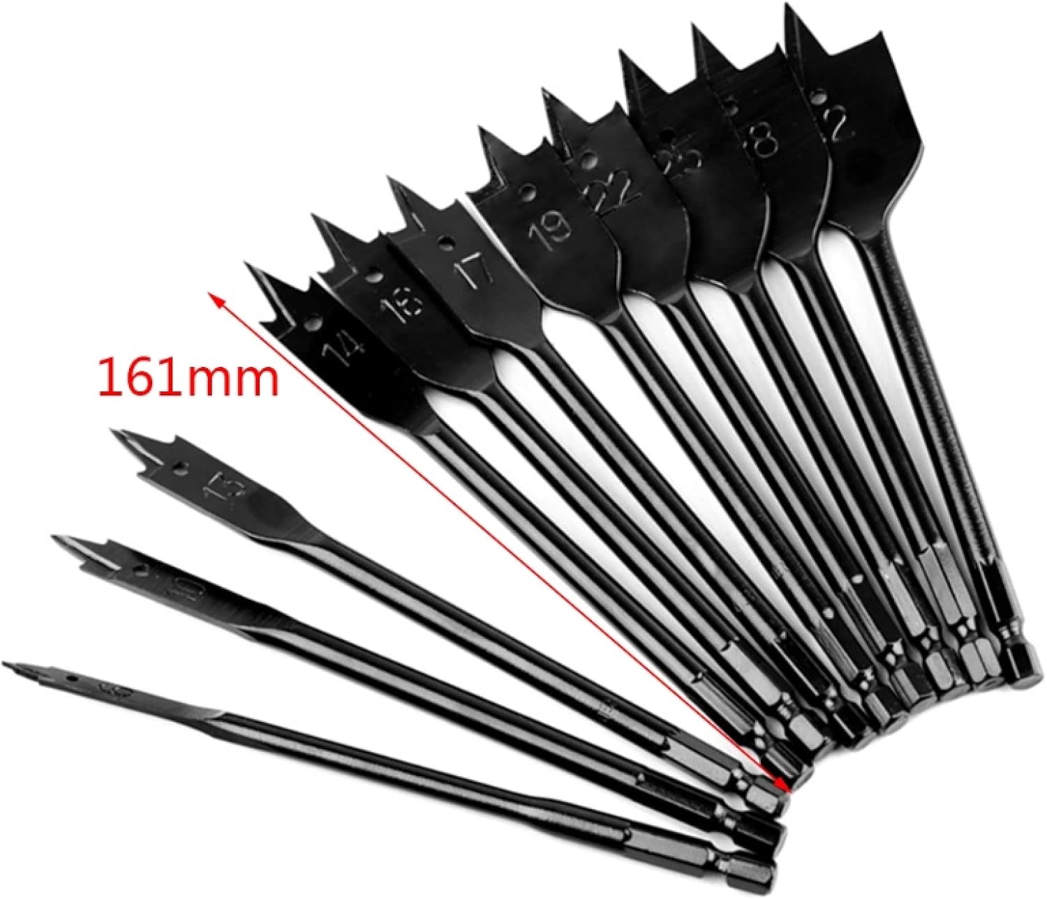 NUSHKI 11 Piece Spade Drill Bit Set Wood Drill Bit Carbon Steel Paddle Flat Bit With Quick Change Shank For Hole Cutter