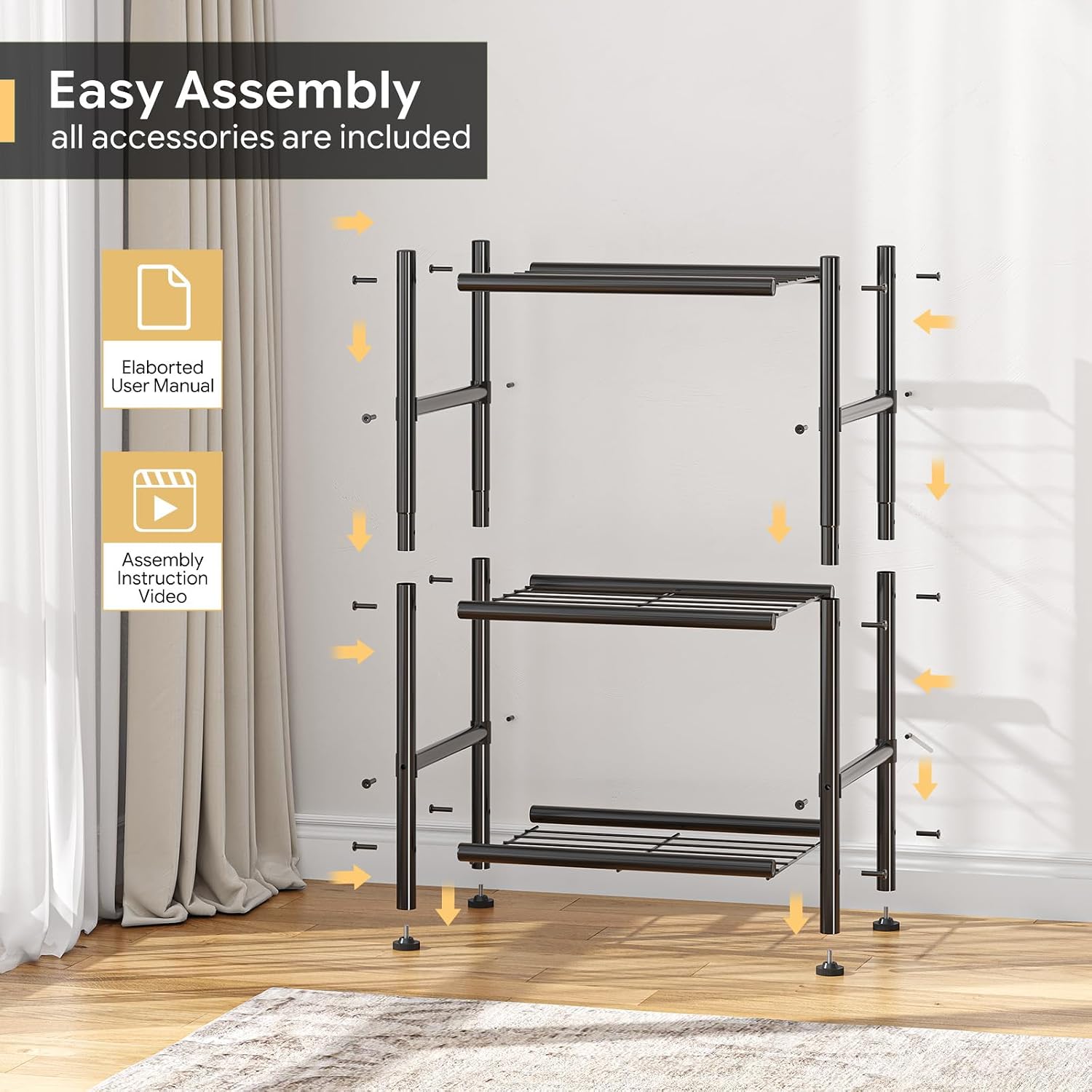 Simple Trending Storage Shelves, 3 Tier Shelf Organizer, Black