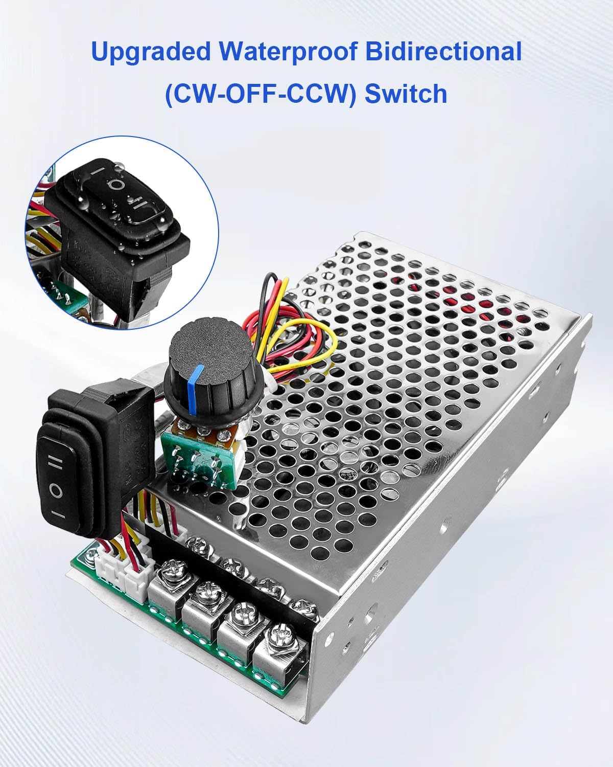 DC Motor Speed Controller Max PWM 3500W, DC 10V-50V & Rated 60A/ Max 100A Brush Motor Stepless Speed Controller with Forward-Brake-Reverse Switch & Ajustable Potentiometer