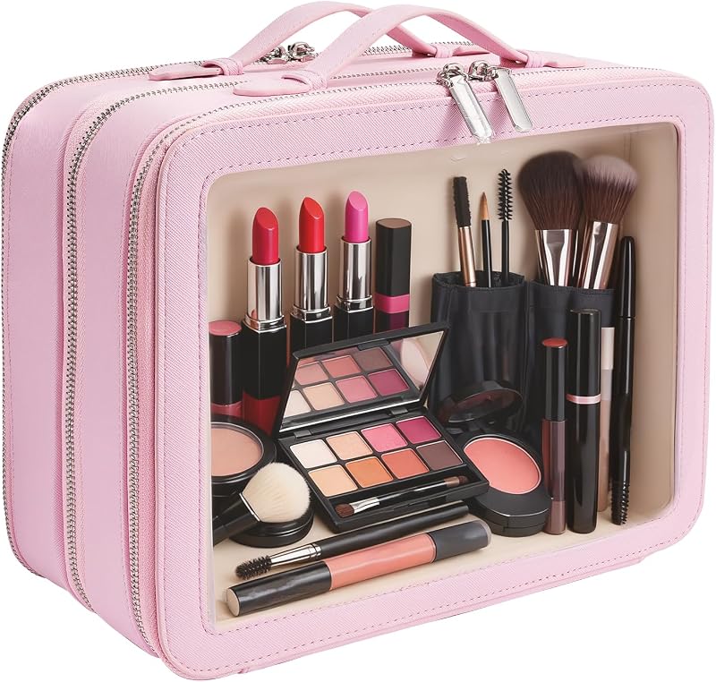 Necessaire de maquiagem idoltimes transparente com dois compartimentos removíveis e alça, 29,21 x 23 x 13,49 cm