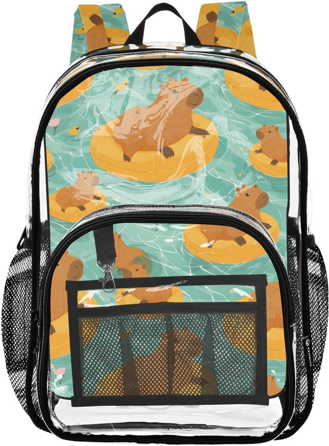 Swimming Capybara Blue Clear Backpack Heavy Duty See Through Transparent PVC BookBag for Kids Boy Girl Adult School Work