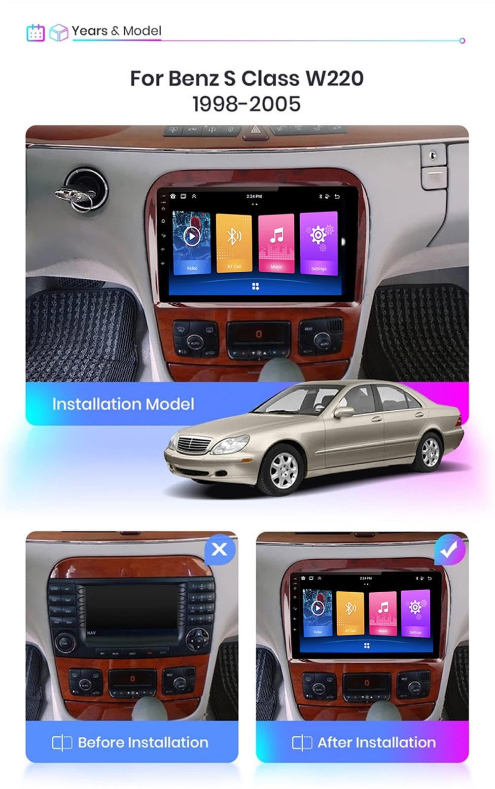 Android 15 Car Stereo 9" Samochód Dla Mercedes Benz S Class W220 1998-2005,M109