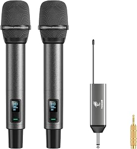 TONOR Wireless Microphones System Cordless Handheld Microfono Inalambrico, 262FT UHF Range, Mics with Stable Signal Transmission for Karaoke Singing Party Church Wedding PA Speaker TW520