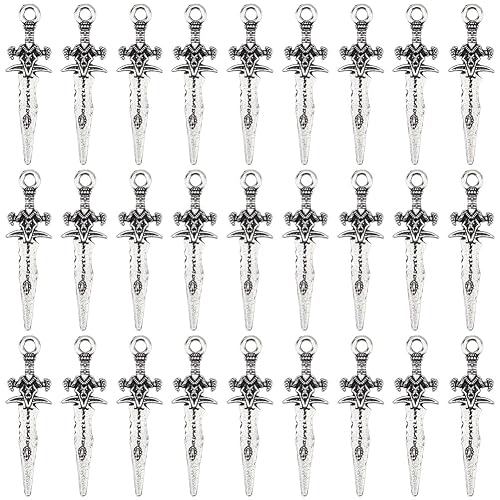 SUNNYCLUE 1 Box 100Pcs Metal Sword Charms Silver Knife Charm