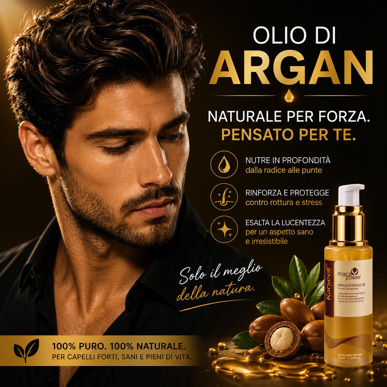 Karseell MACA CARE SYSTEM Siero per Capelli con Olio di Argan Idratante Riparatrice Anticrespo Brillantezza Capelli Secchi Danneggiati Colorati Ricci Lisci Punte Aperte Morbidi Senza Solfati 50ml