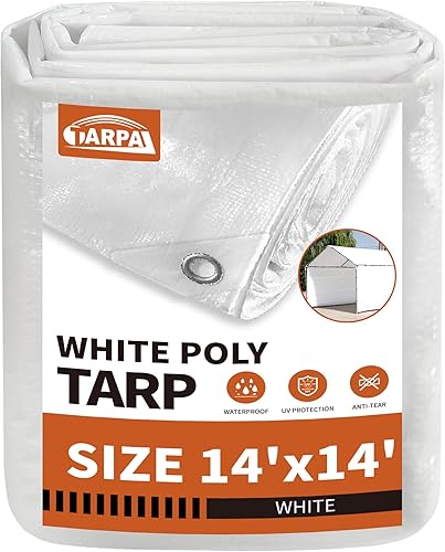 Miniatura 38 de TARPAL Lona blanca impermeable de 8'x10' de 7.5 mil de servicio mediano multiusos, cubierta de lona de polietileno impermeable, a prueba de nieve,