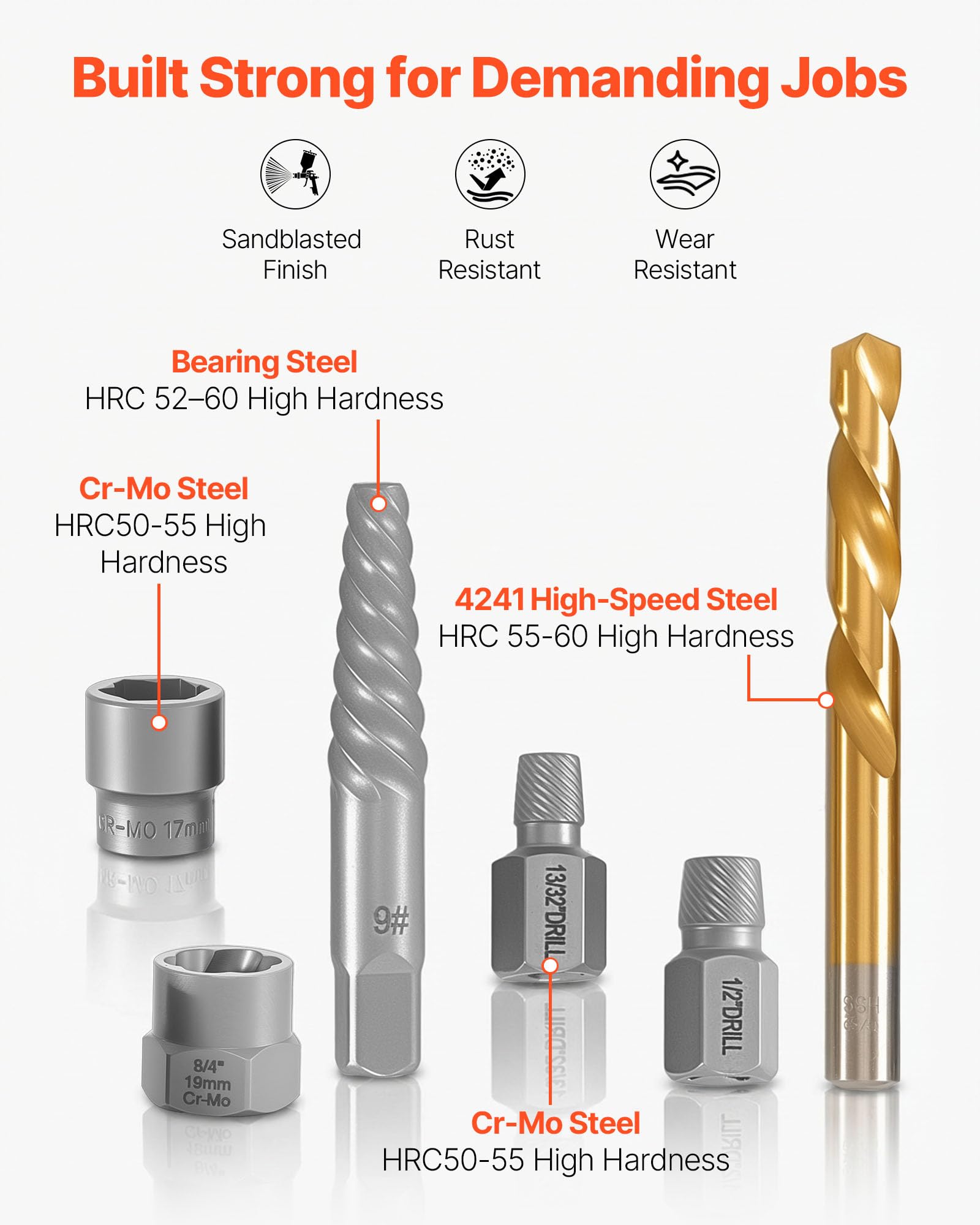 VEVOR Juego de Extractor de Tuercas y Tornillos Dañados 65 Piezas, Extractores de Pernos, con Brocas, Adaptadores y Estuche de Almacenamiento, Herramientas para Sacar Tornillos Rotos Oxidados Pintados