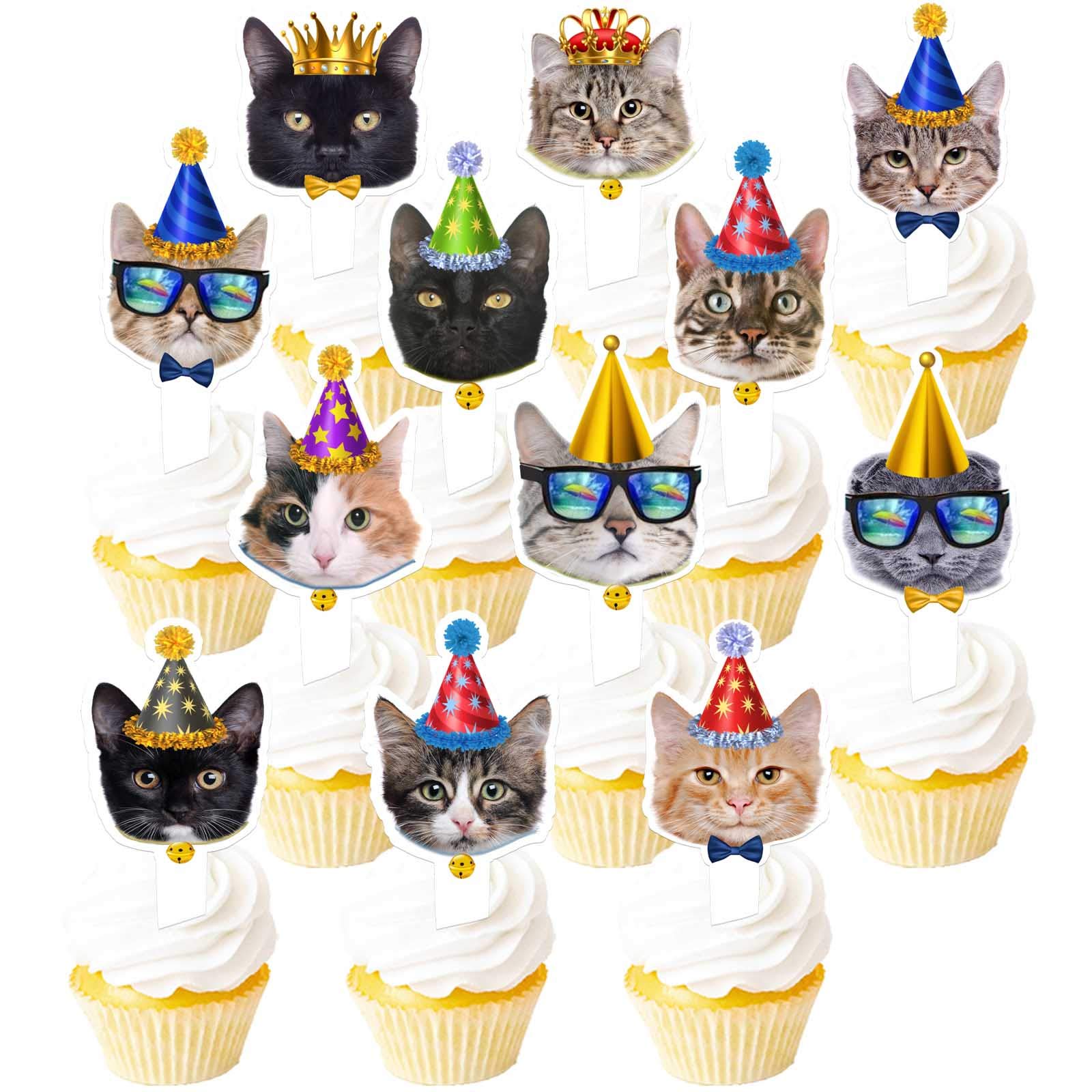 32-Piece Cat Cake Topper Set – Cute Kitty Expressions For Birthday Cupcakes, Party Decor & DIY Cake Supplies