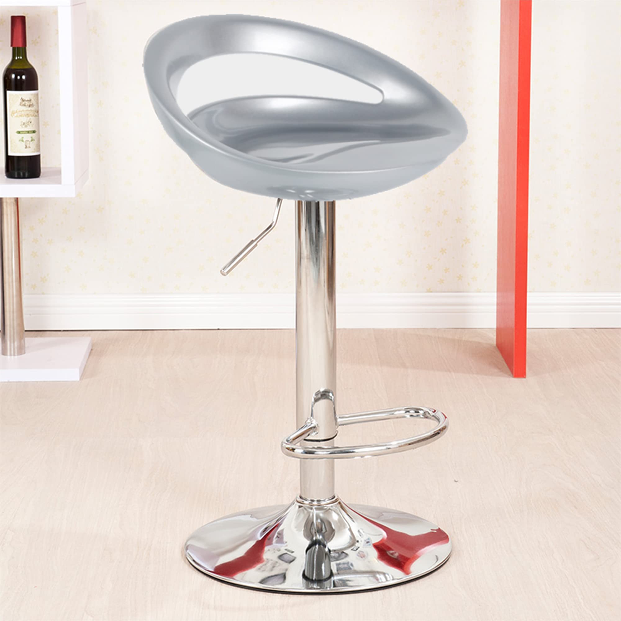 MINGYI Sgabelli da bar Set di 2, sedile in plastica ABS, seggiolone bar con supporto lombare e poggiapiedi, seduta 43×43×26 cm (grigio argento)