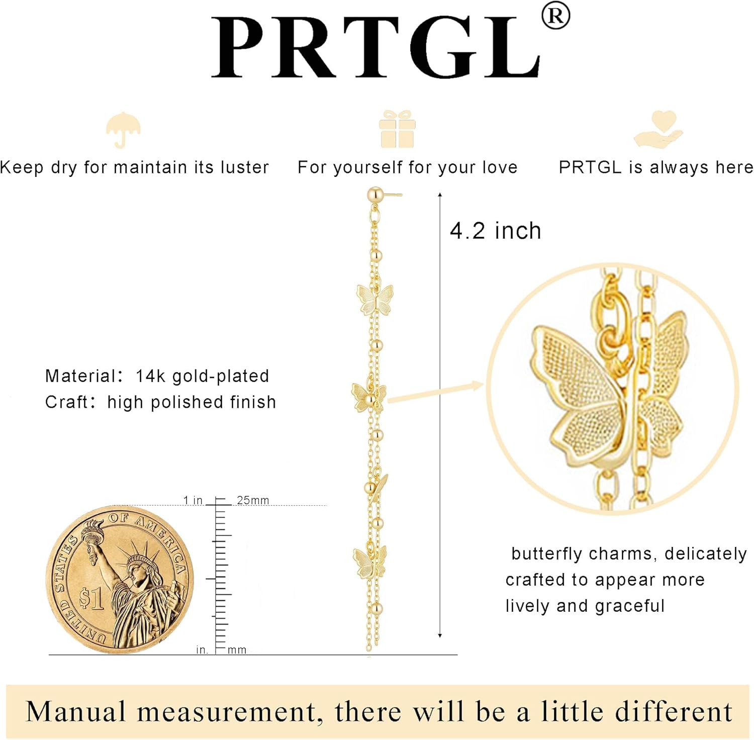 Dangle Earrings for Women - 14K Gold/White Gold/Rose Gold Plated Butterfly Heart Star Hoop Chain Long Tassel Cubic Zirconia CZ Dangle Earrings - Image 5