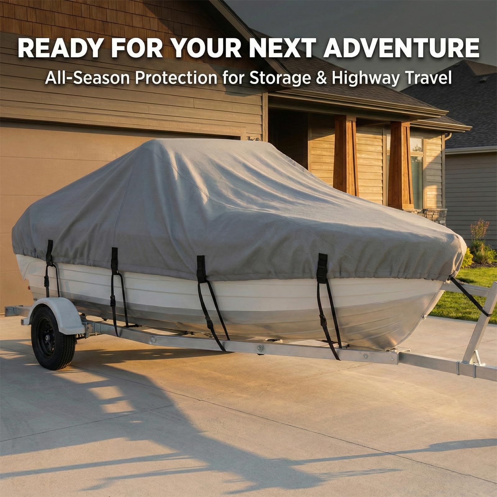 Båtpresenning 420D Oxford, Vattentätt Båtöverdrag för V-skrov/Tri-Hull/Bass Boats, Trailerbart Båtkapell med Spännband och Spännen, UV-skydd & Väderbeständig,Black,16'~18.5' L×94" W
