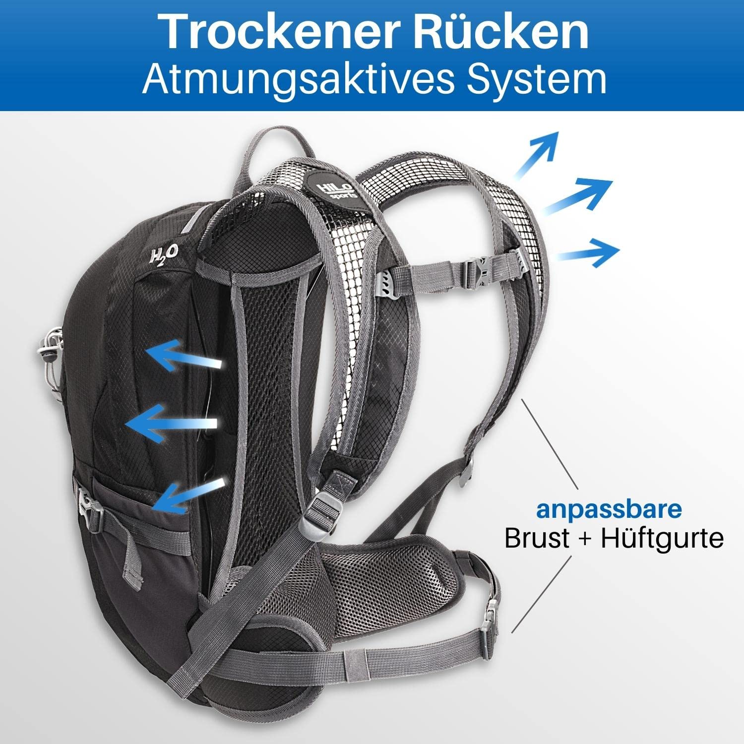 HiLo sports Radrucksack Allrounder 14 Liter - Fahrradrucksack mit Rücken Ventilationssystem - Wasserabweisender MTB Rucksack Sport - Tages Rucksack