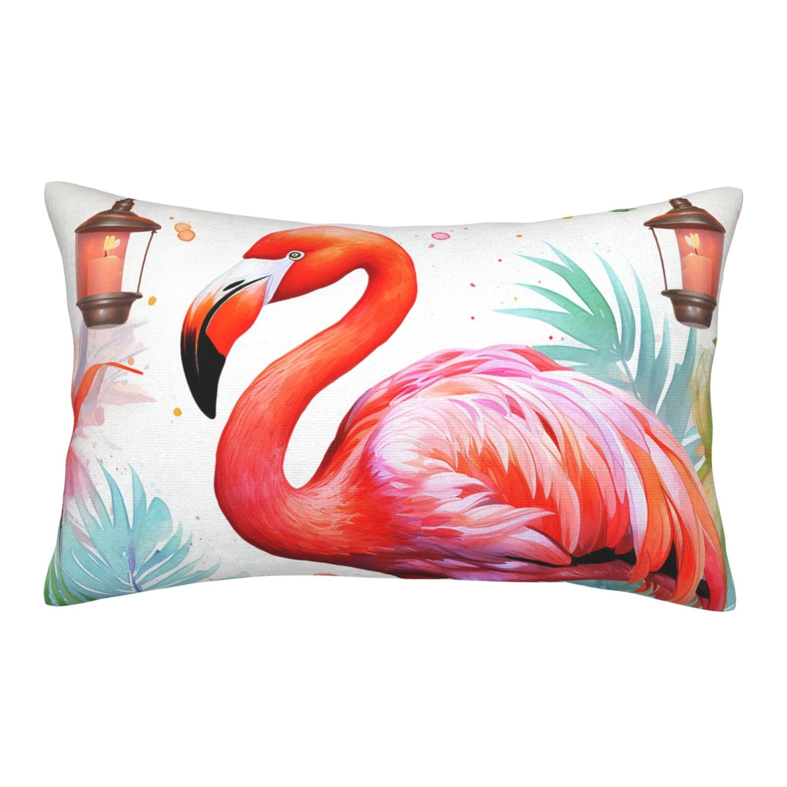 Velvet Pillowcases 20"x30" Ultra Soft Breathable Pillow Cases, Luxury Fuzzy Throw Pillow Covers with Zipper, Flamingo Hand Painted Watercolor Pillow Shams Decorative Cushion Cases for Couch
