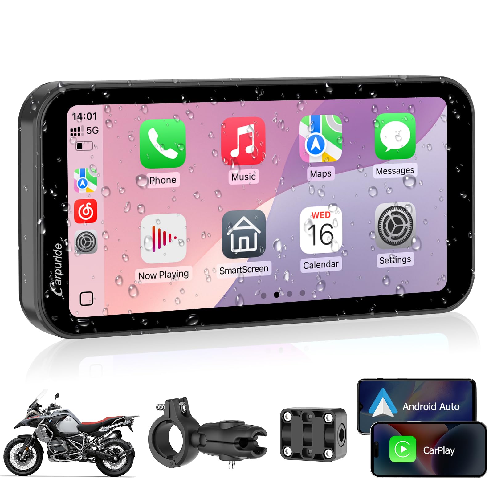 Carpuride W603 Motorcycle Carplay Screen, Wireless CarPlay & Android Auto for Moto, Remote Control,6.3" Waterproof Touchscreen, BT Trans, GPS Navigation, Siri, G00gle Assistant
