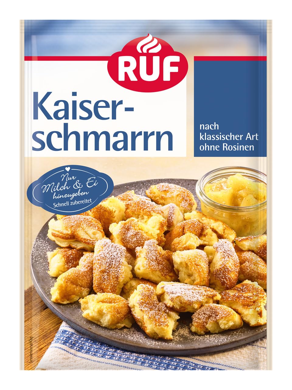 RUF Kaiserschmarrn nach traditioneller Art ohne Rosinen, super fluffiger Teig, schnell und einfach zubereitet mit nur Milch und Ei, klassischer österreichischer Genuss, 1 x 165 g